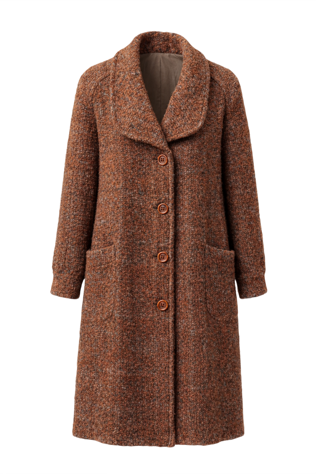 1970s Rust Brown Wool Coat - Front View