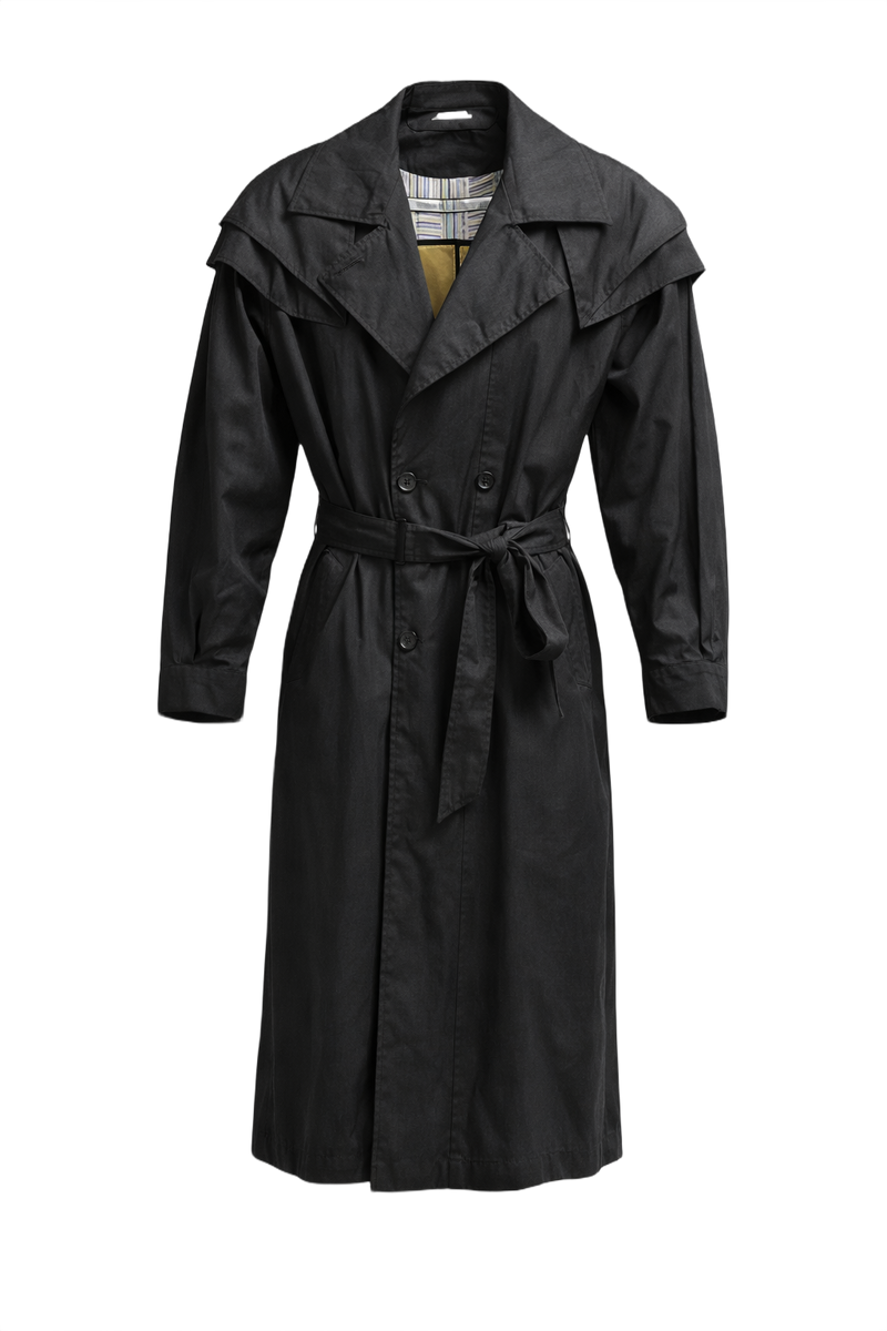 1980s Black Synthetic Blend Coat - Front View