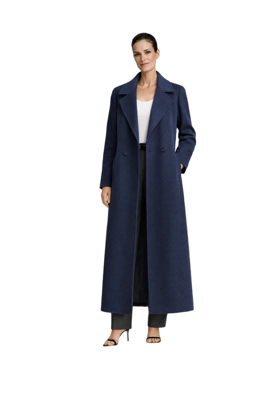 1990s Navy Blue Wool Coat - Model