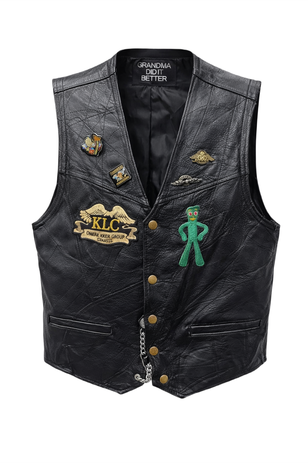 1990s Black Leather Vest - Front View