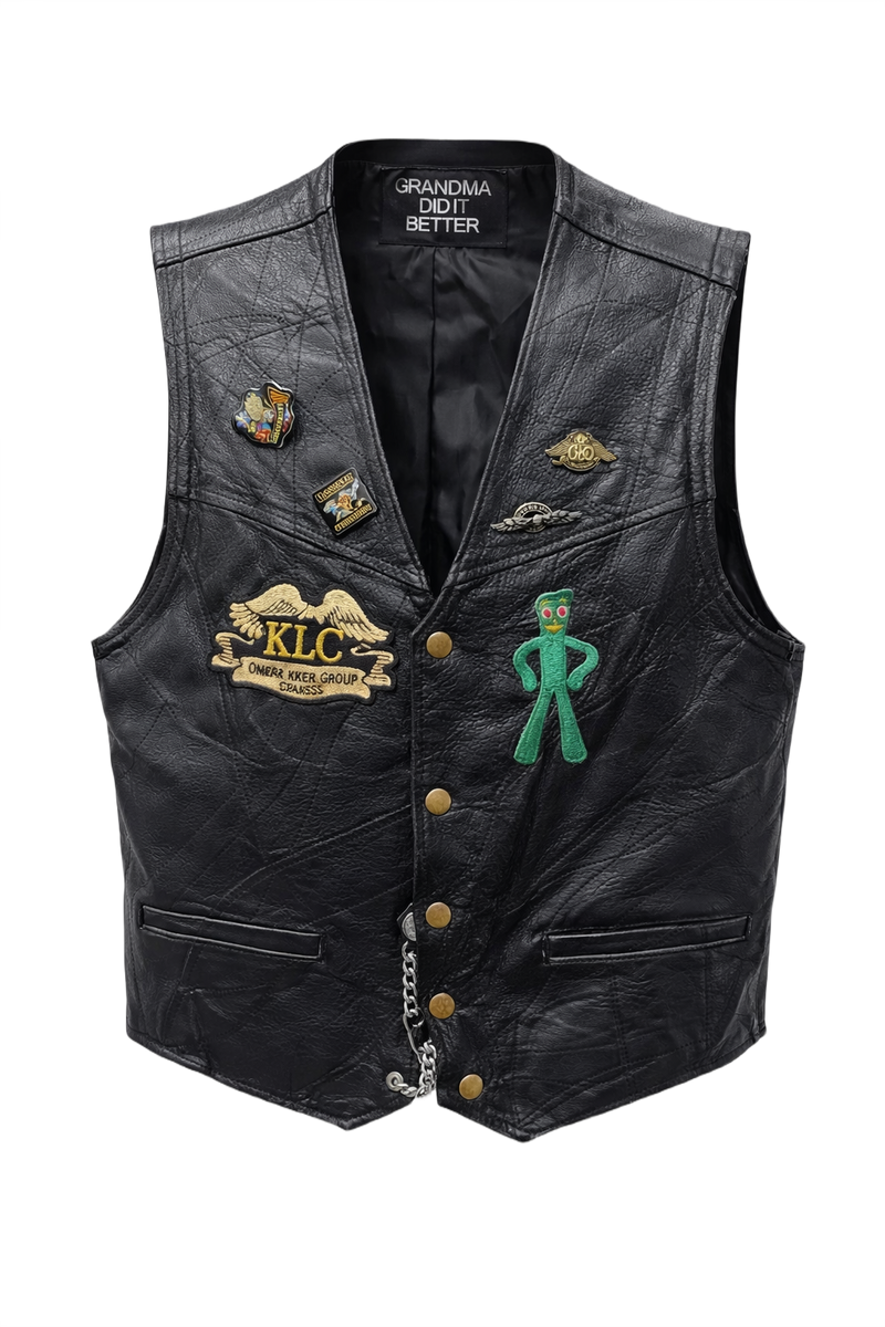 1990s Black Leather Vest - Front View