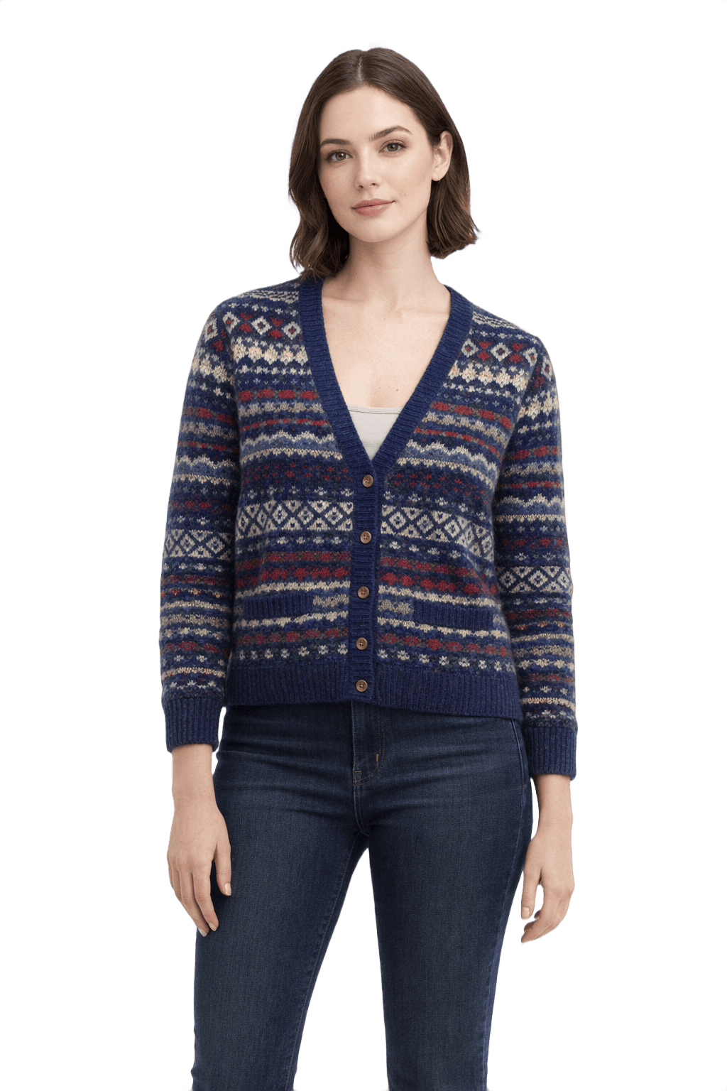 1970s Navy Blue Wool Cardigan - Model