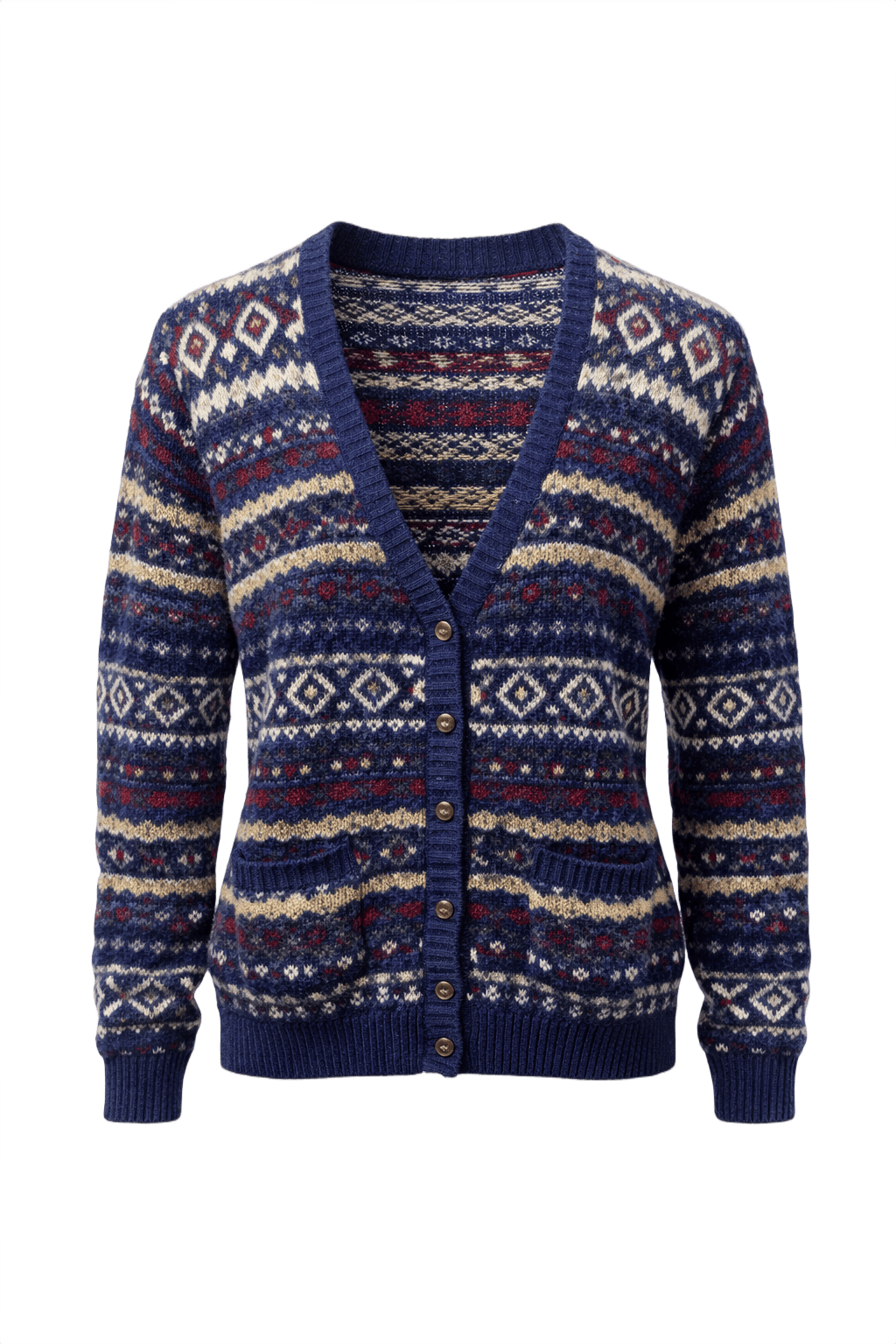 1970s Navy Blue Wool Cardigan - Front View