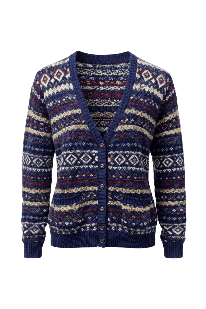 1970s Navy Blue Wool Cardigan - Front View