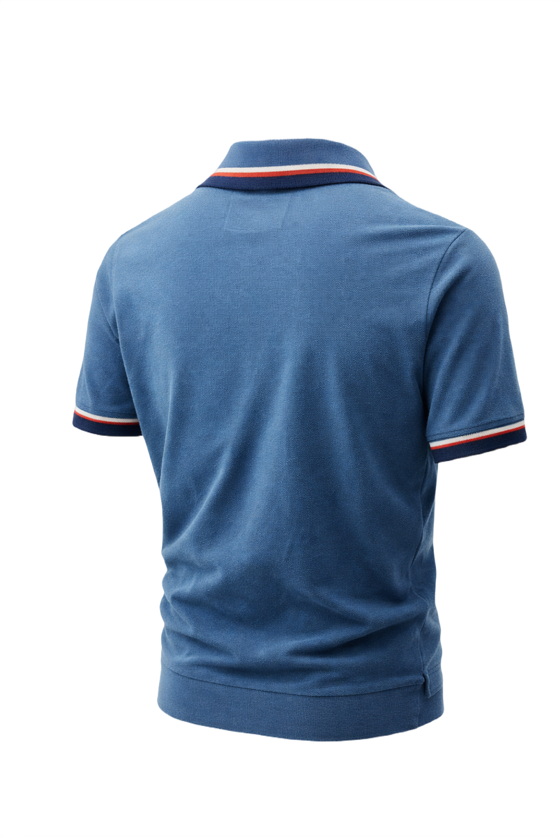 1970s Blue Polyester Polo - Back View