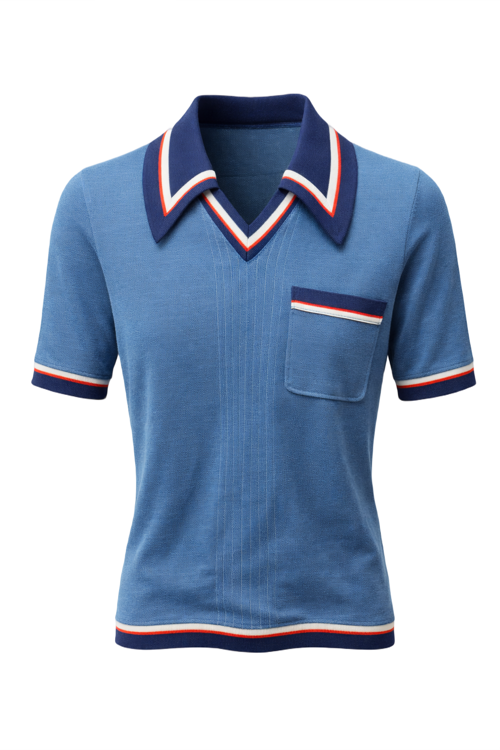 1970s Blue Polyester Polo - Front View