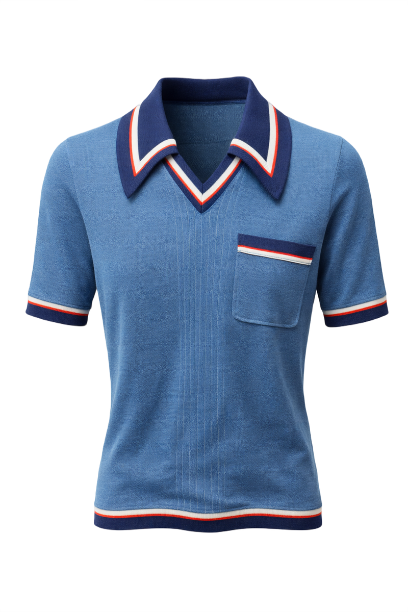 1970s Blue Polyester Polo - Front View