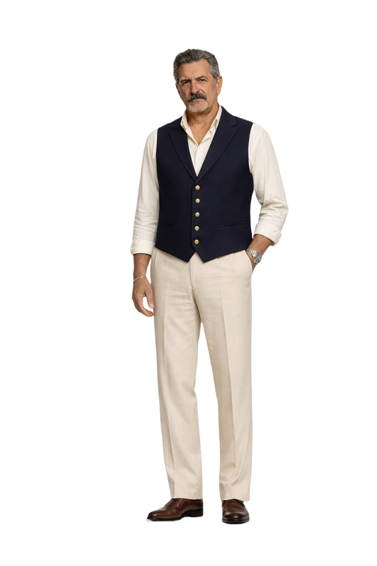 1980s Navy Blue Wool Vest - Model