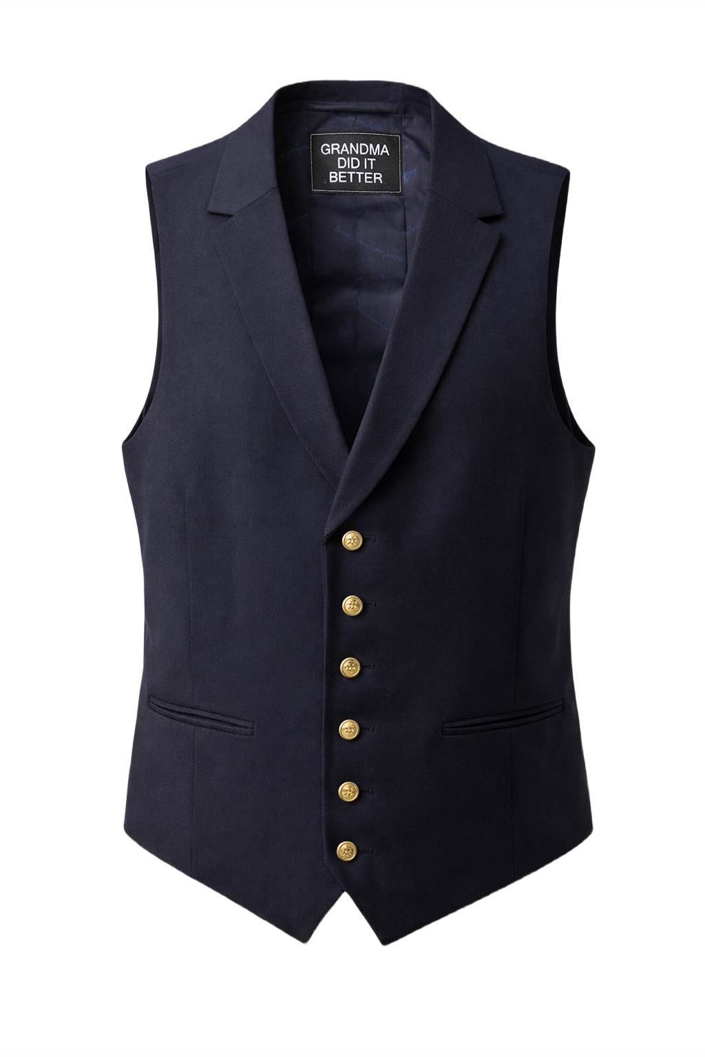 1980s Navy Blue Wool Vest - Front View