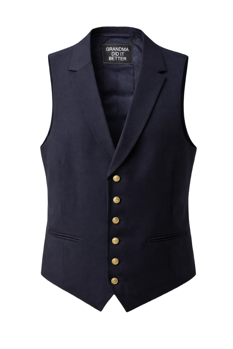 1980s Navy Blue Wool Vest - Front View