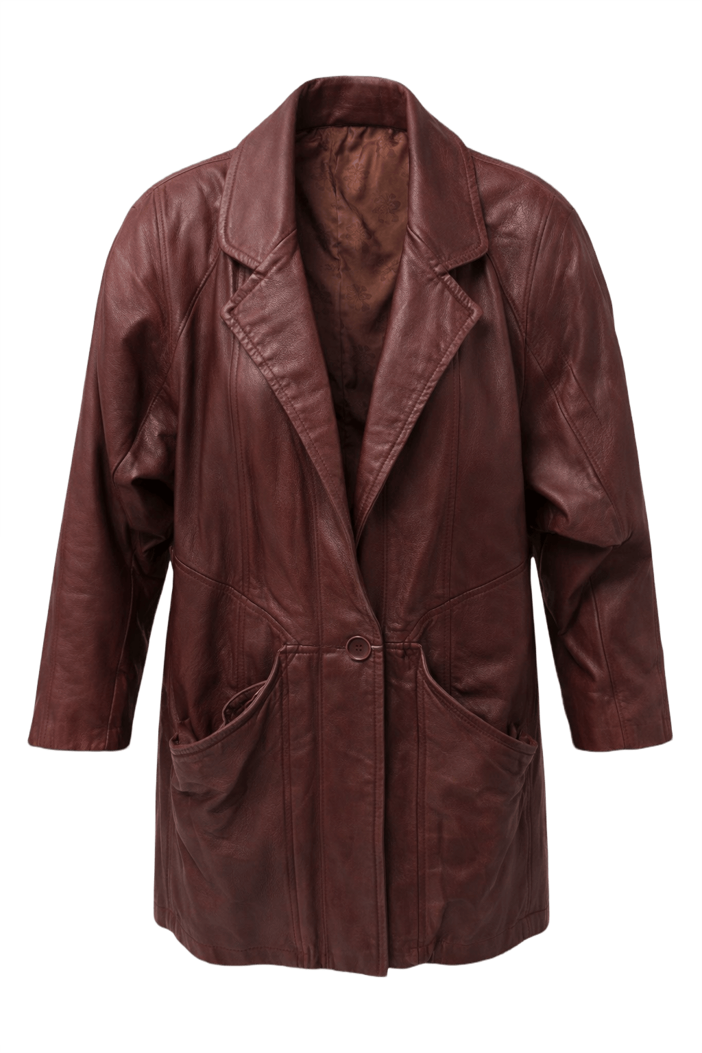 1980s Burgundy Leather Jacket - Front View
