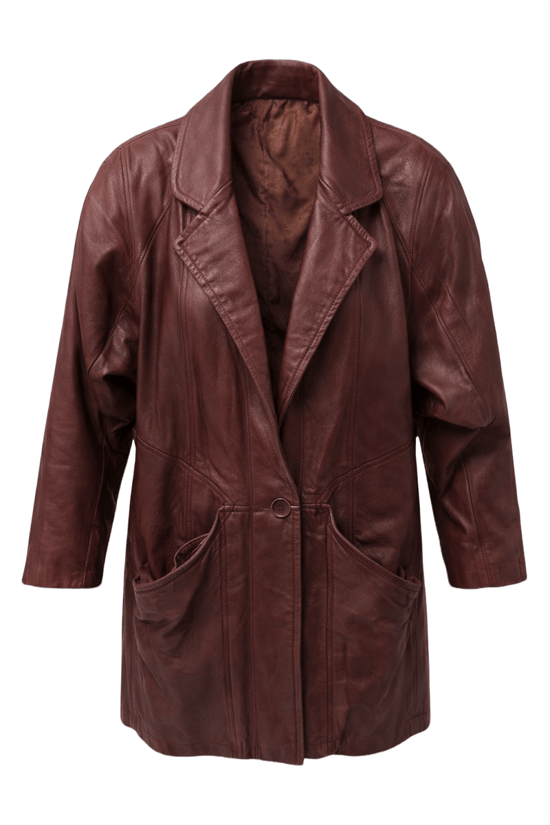 1980s Burgundy Leather Jacket - Front View