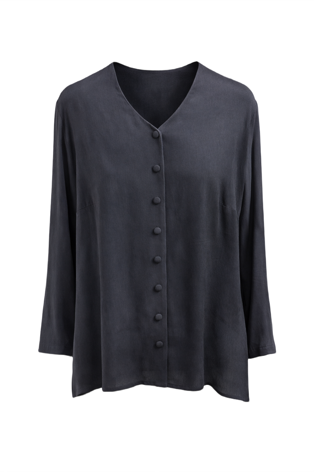 1990s Navy Blue Silk Blouse - Front View