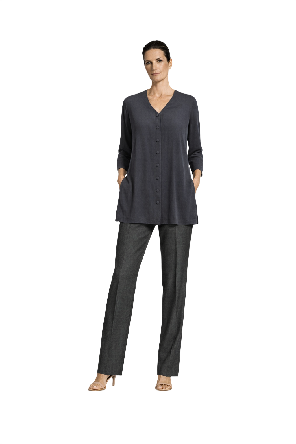 1990s Navy Blue Silk Blouse - Model