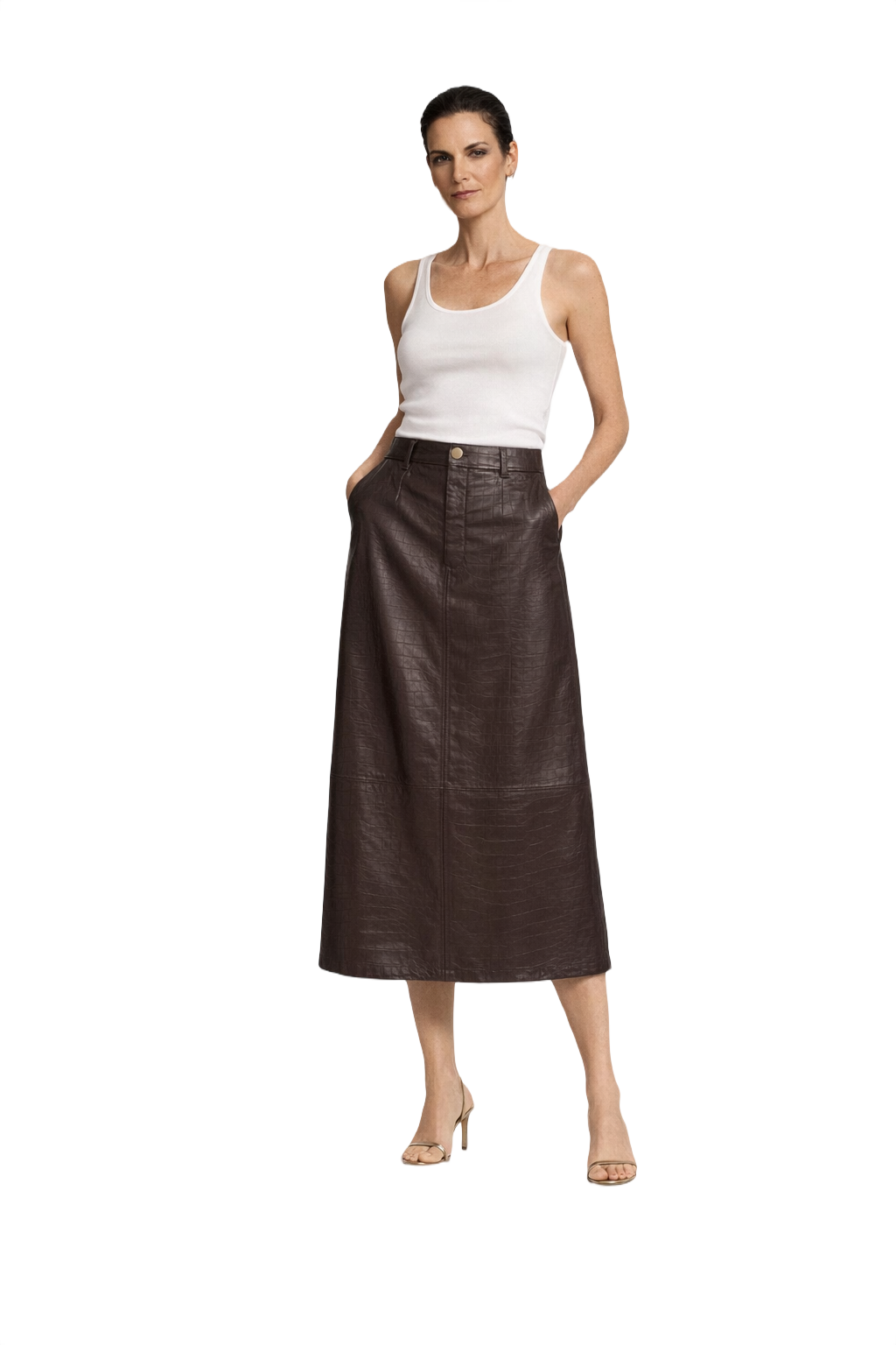 1990s Dark Brown Leather Skirt - Model
