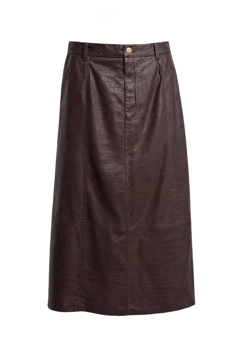 1990s Dark Brown Leather Skirt - Front View