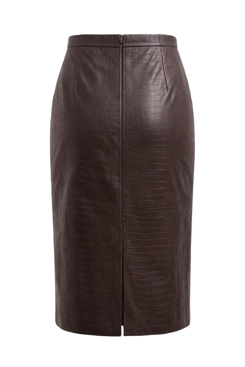 1990s Dark Brown Leather Skirt - Back View