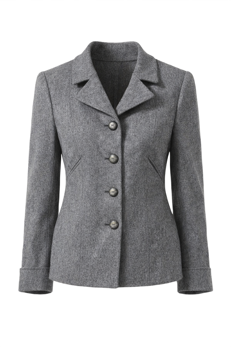 1990s Charcoal Grey Wool Blazer - Front View