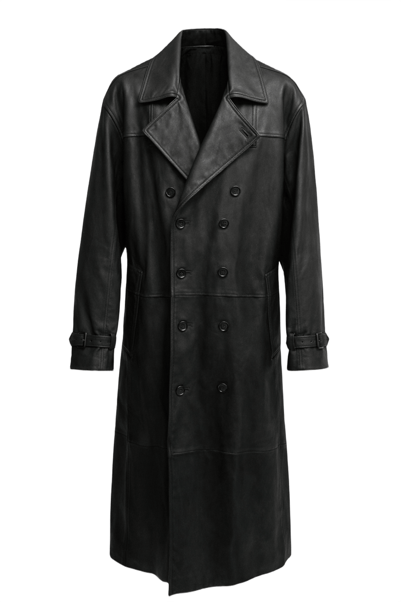 1990s Black Leather Coat - Front View