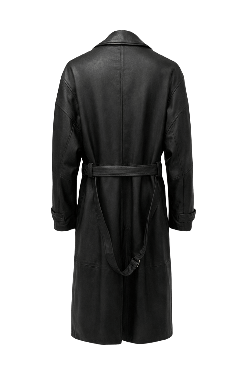 1990s Black Leather Coat - Back View