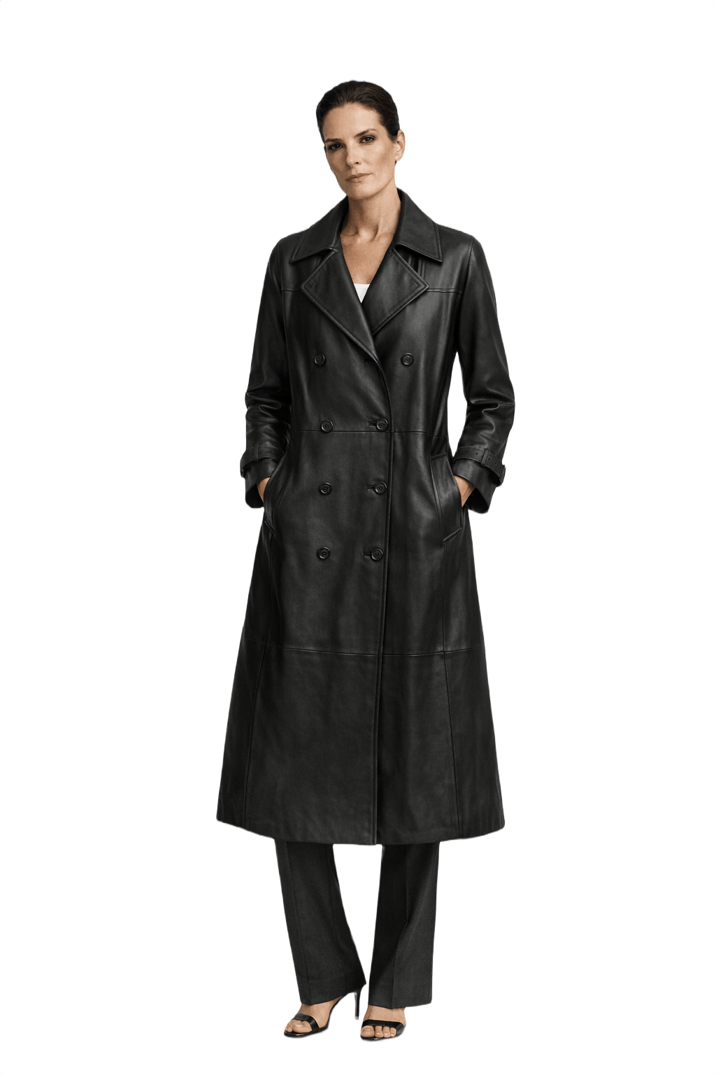 1990s Black Leather Coat - Model