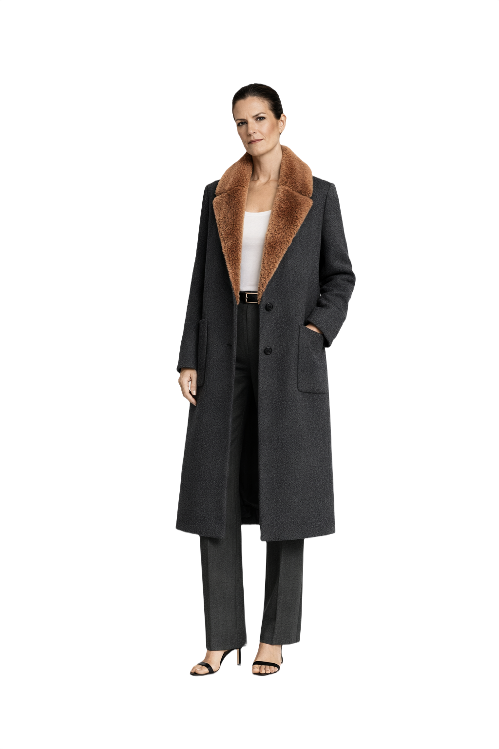 1990s Charcoal Grey Wool Coat - Model