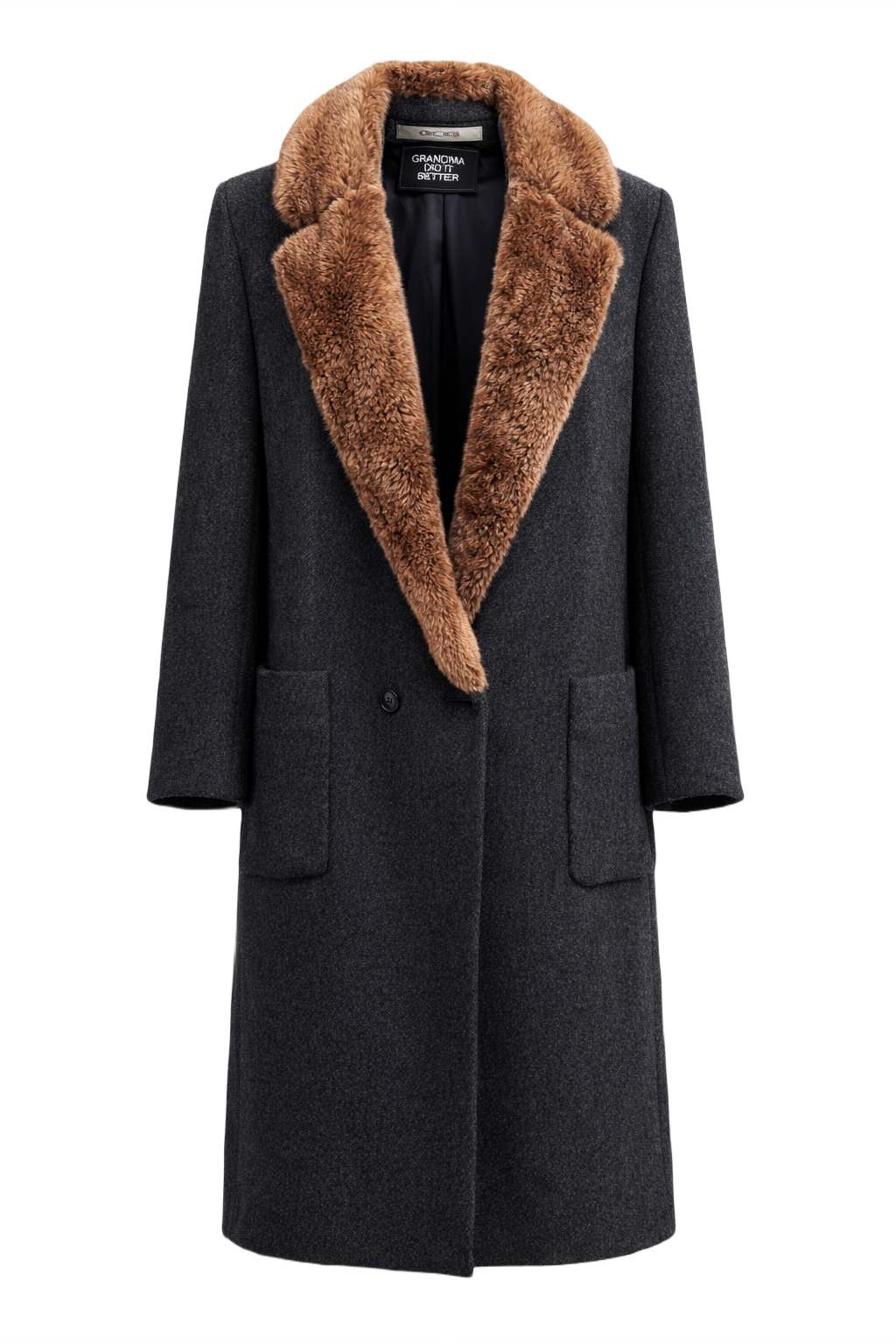 1990s Charcoal Grey Wool Coat - Front View