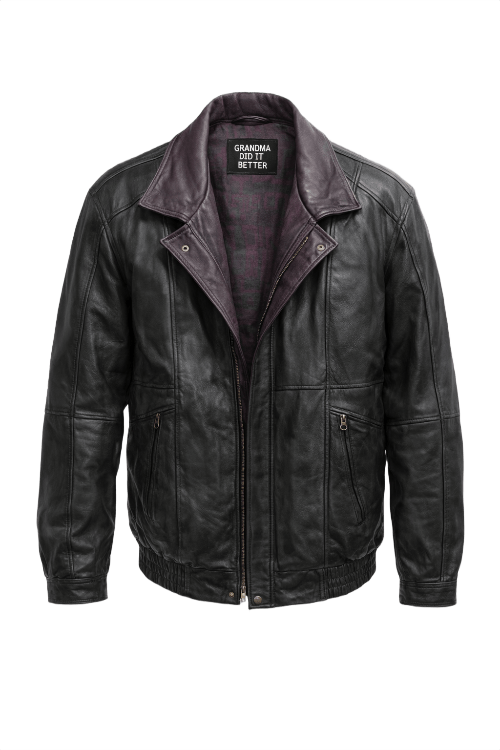 1990s Black Leather Jacket - Front View