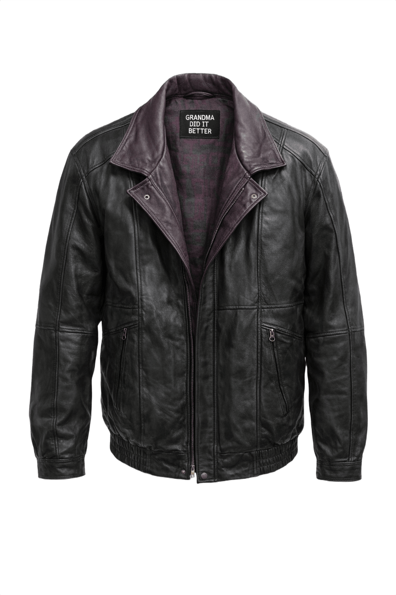 1990s Black Leather Jacket - Front View