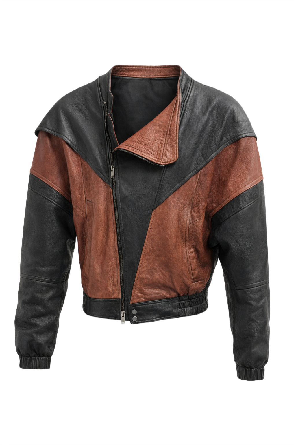 1990s Black Brown Leather Jacket - Front View