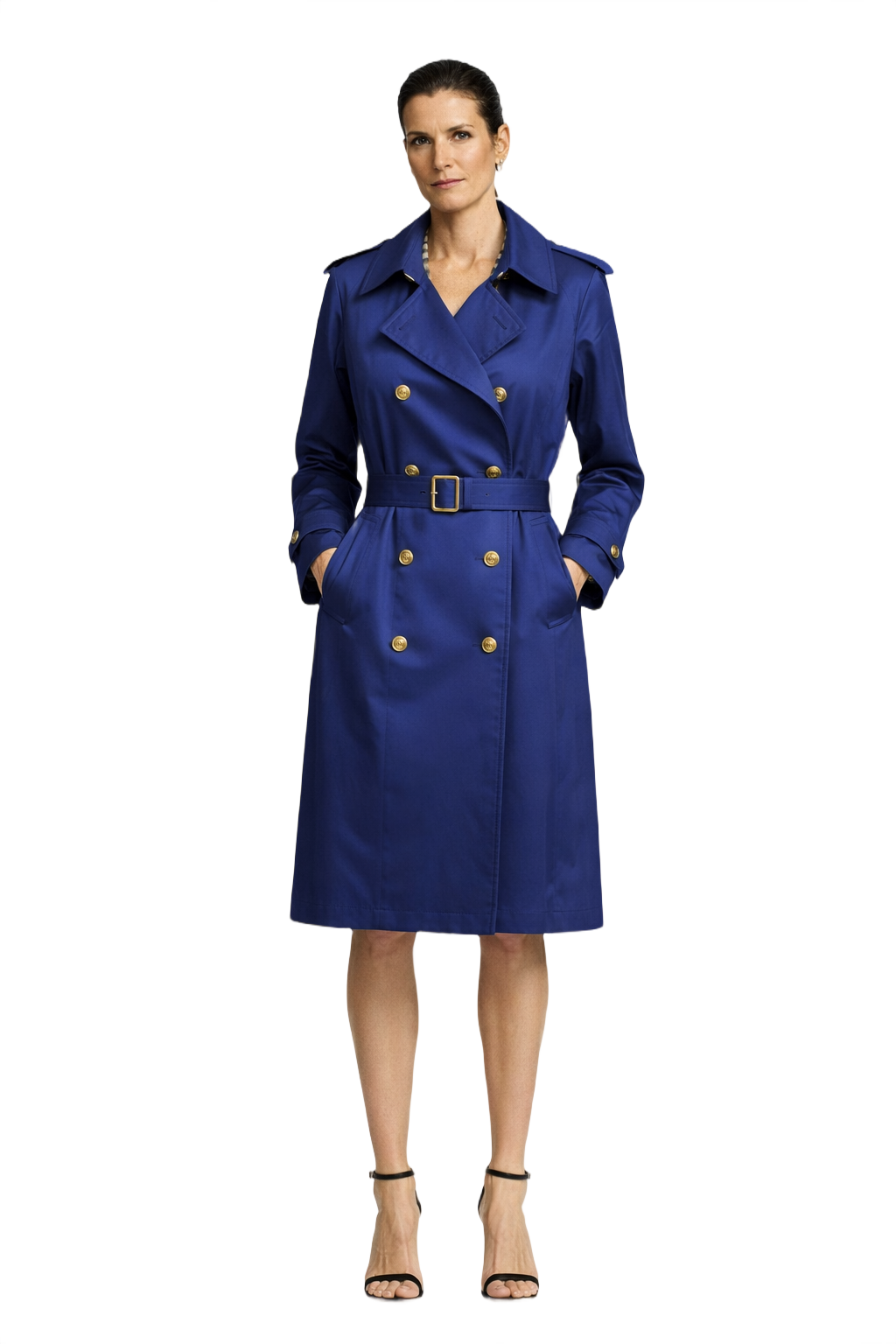 1990s Navy Blue Cotton Trench Coat - Model