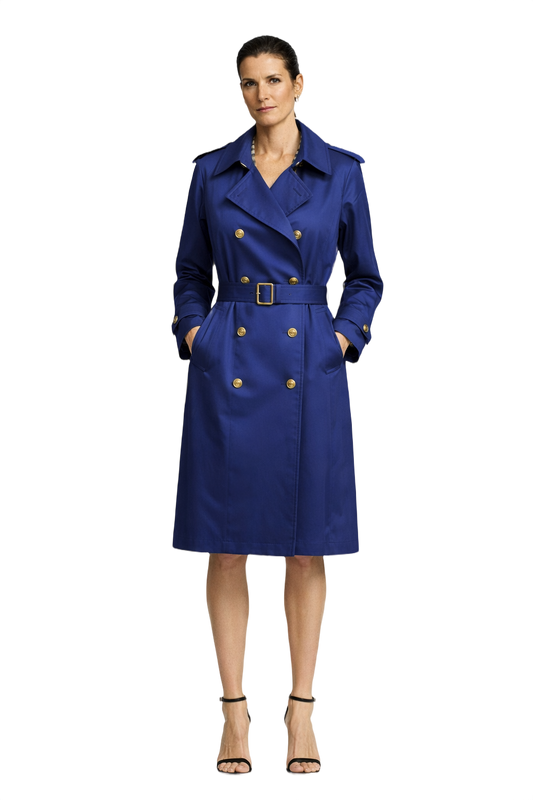 1990s Navy Blue Cotton Trench Coat - Model