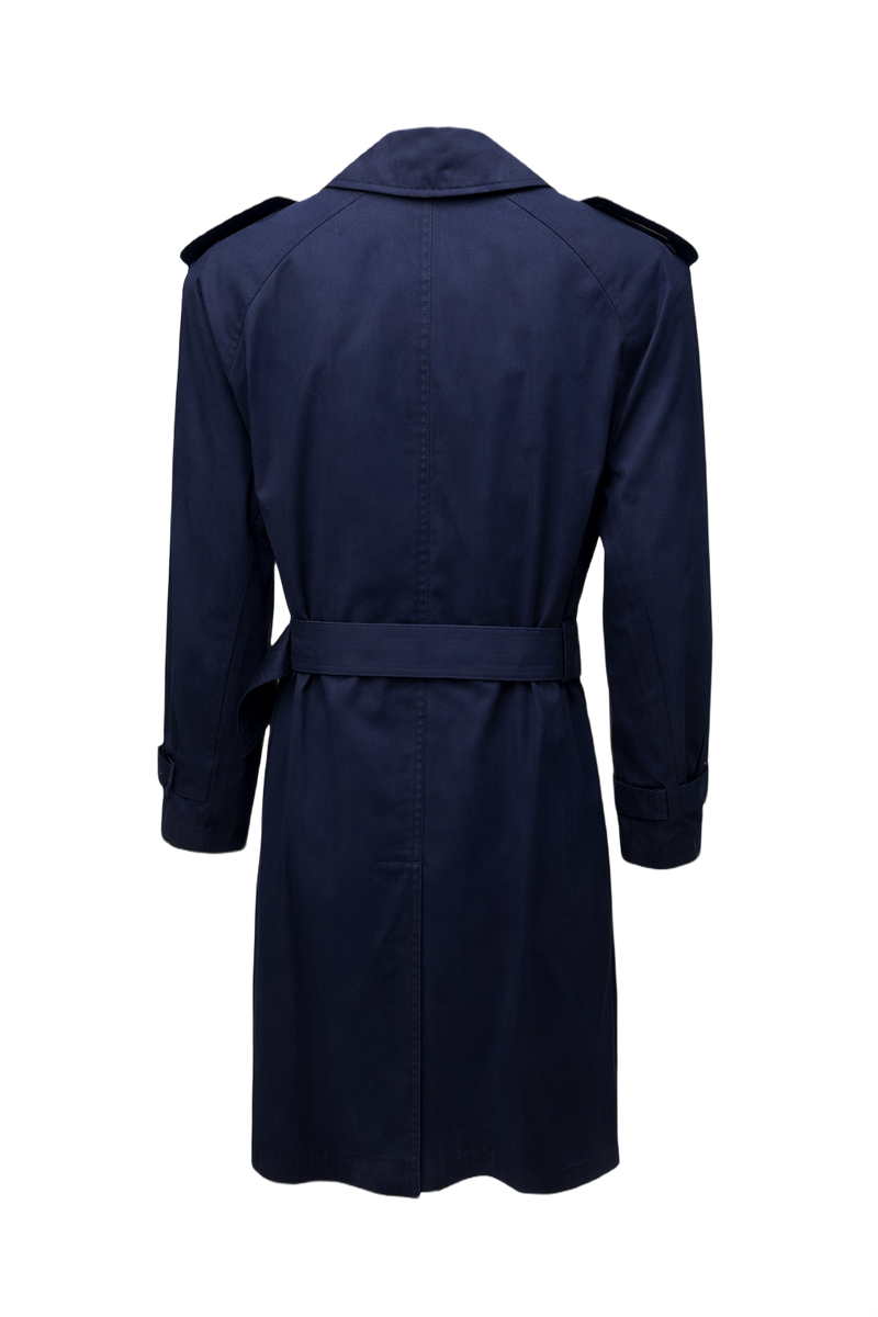 1990s Navy Blue Cotton Trench Coat - Back View