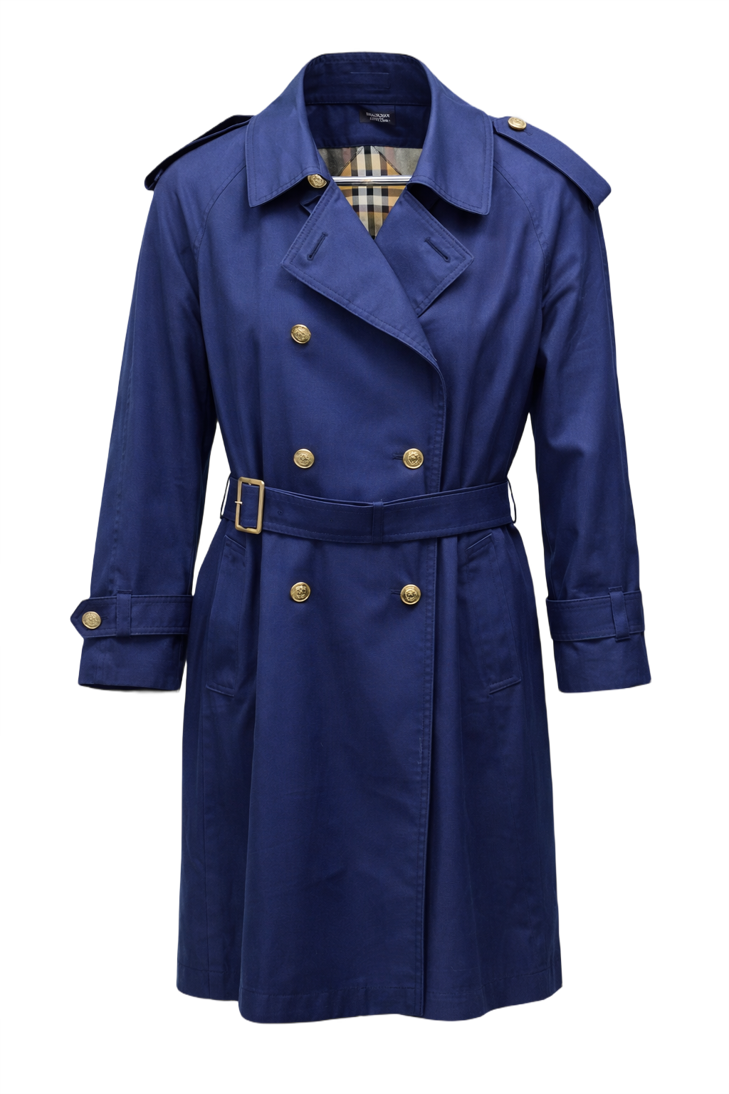 1990s Navy Blue Cotton Trench Coat - Front View