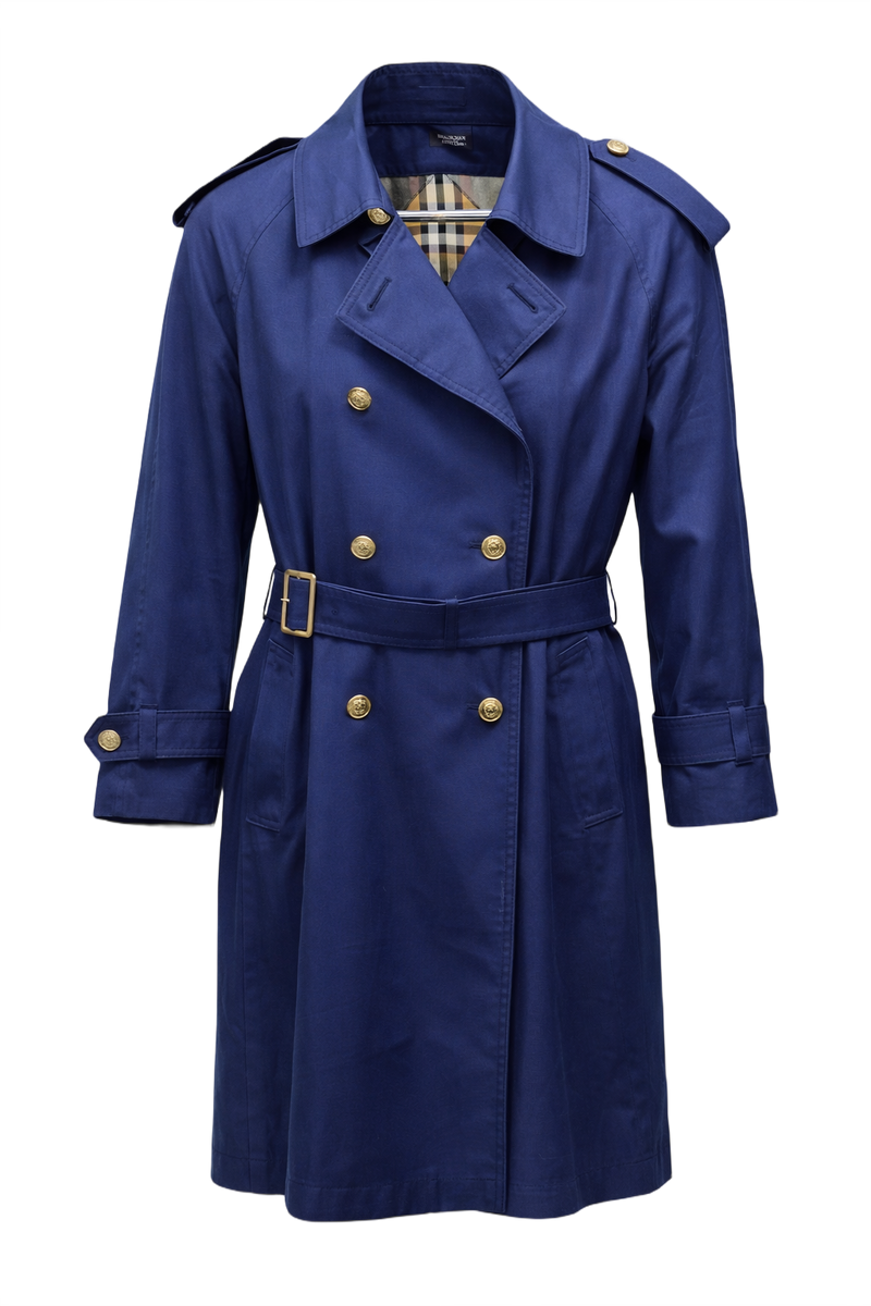 1990s Navy Blue Cotton Trench Coat - Front View