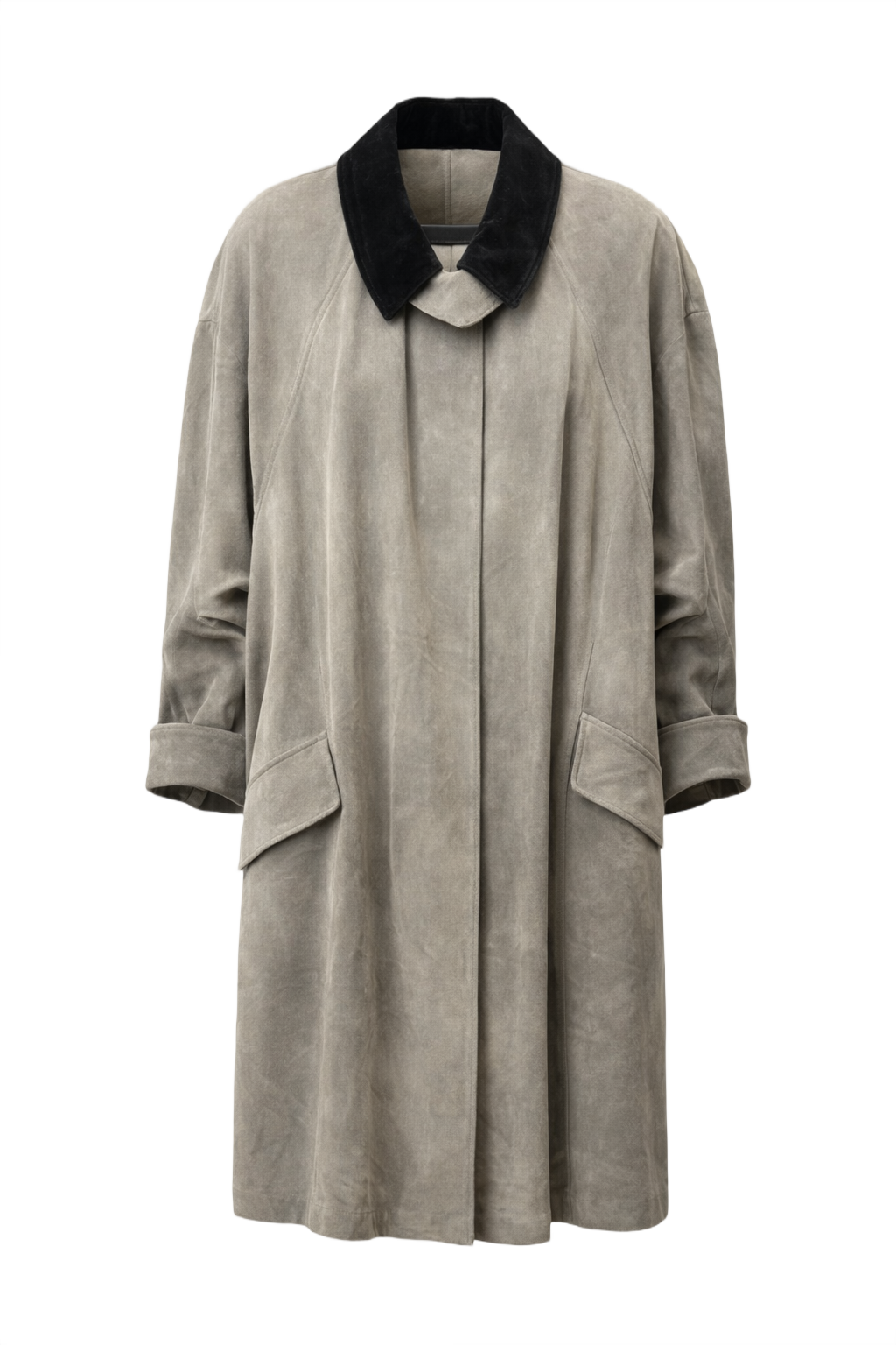 1990s Taupe Microfibre Coat - Front View