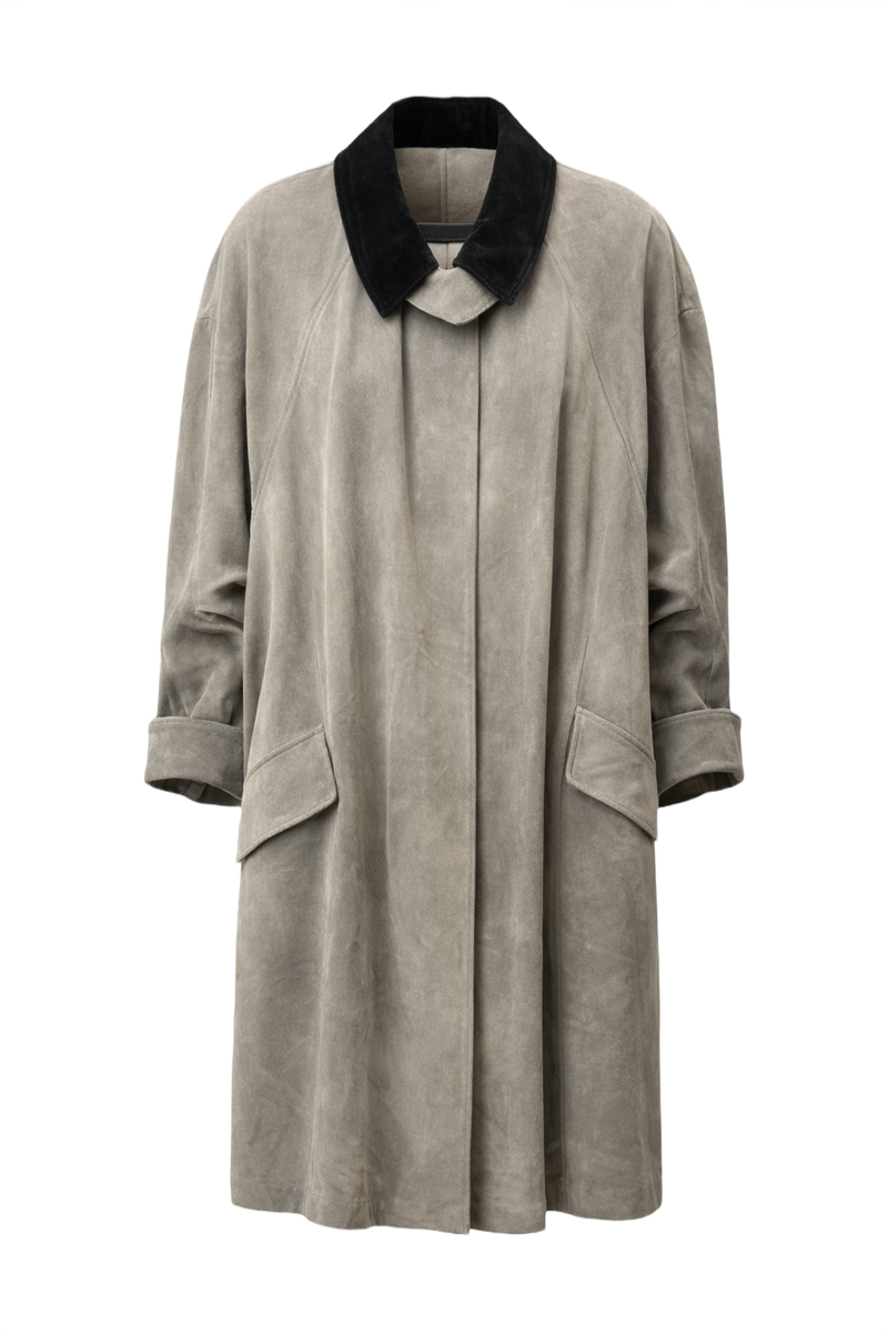 1990s Taupe Microfibre Coat - Front View