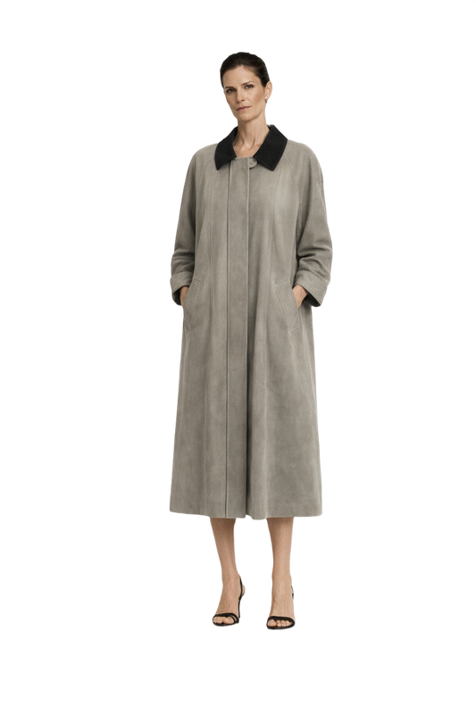 1990s Taupe Microfibre Coat - Model