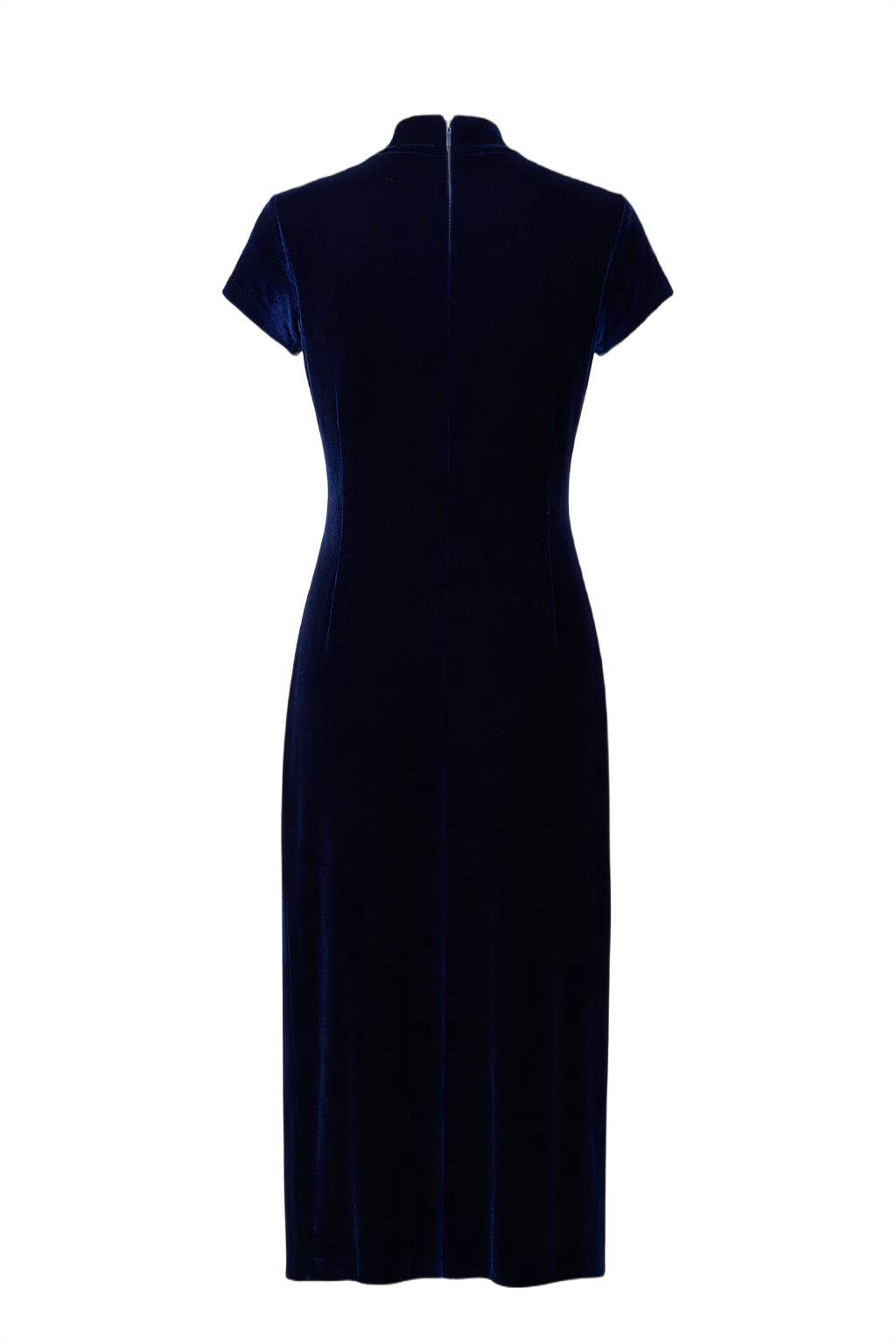 1990s Navy Blue Velvet Dress - Back View