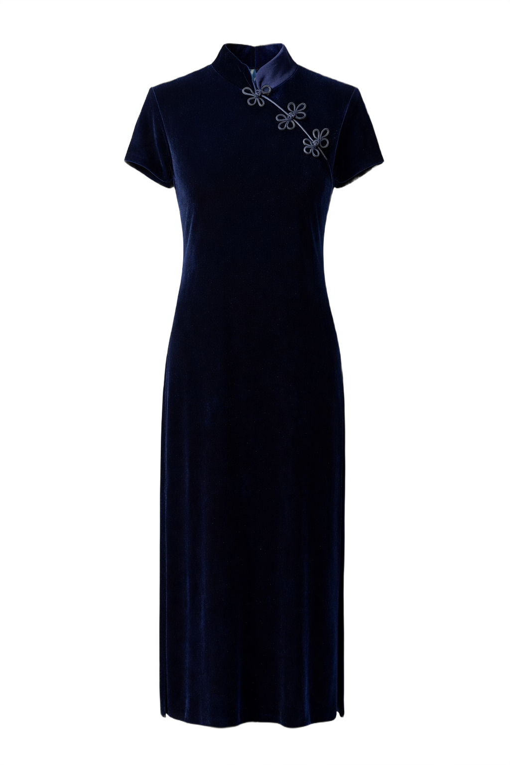 1990s Navy Blue Velvet Dress - Front View
