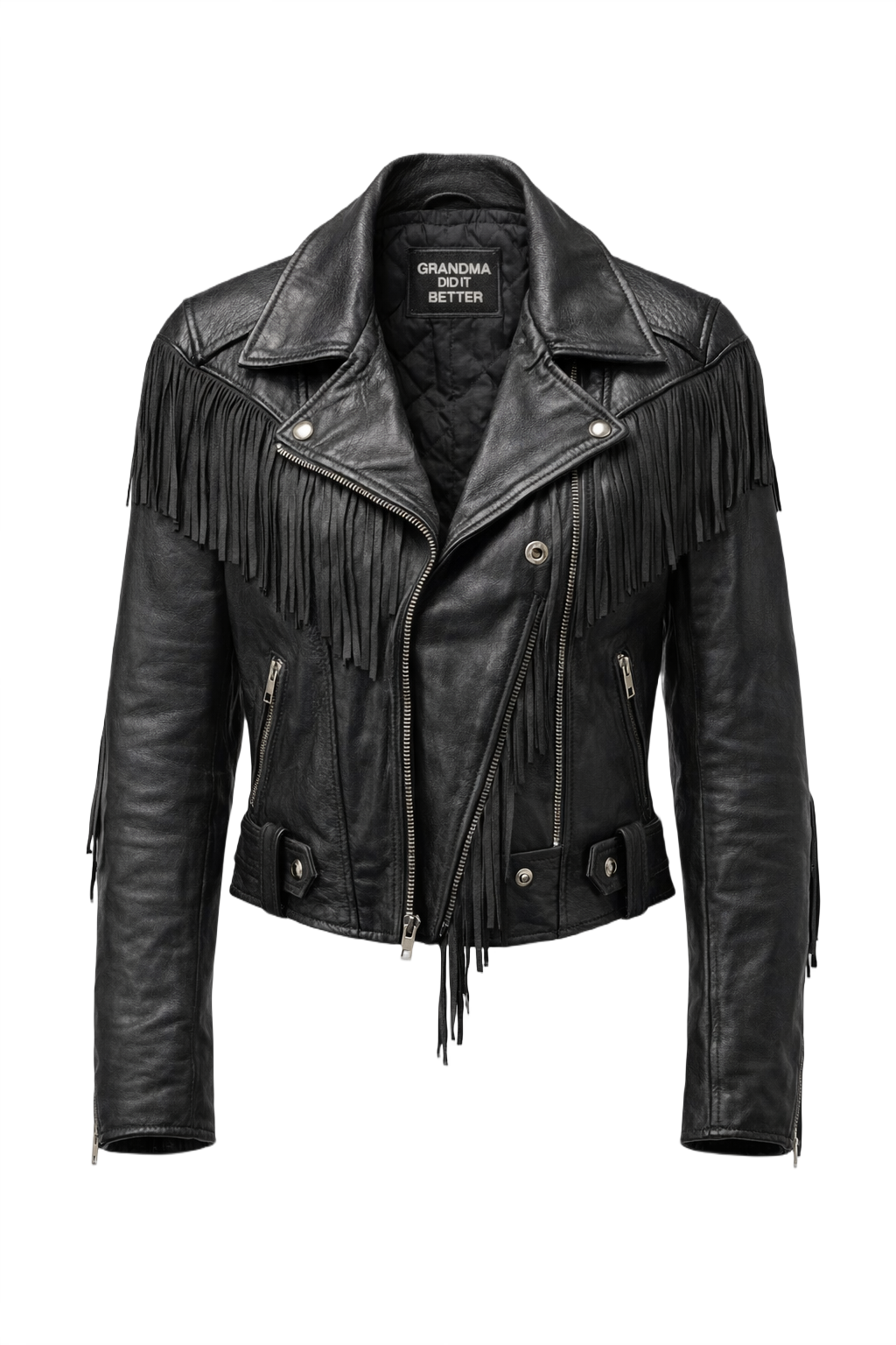 1970s Black Leather Jacket - Front View