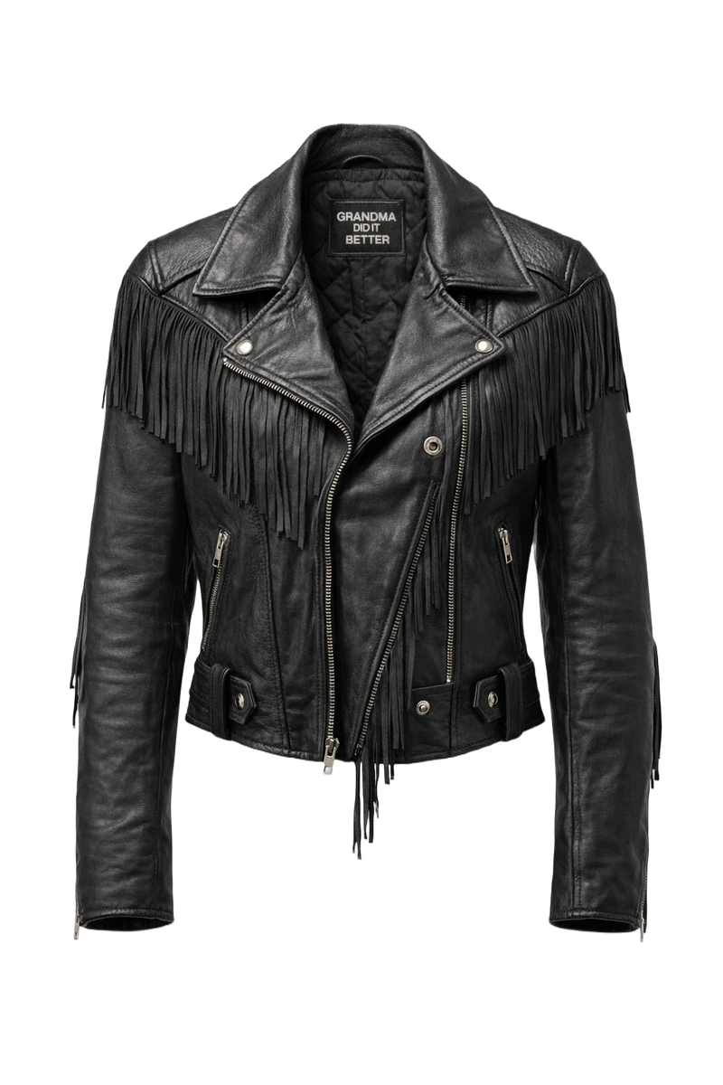 1970s Black Leather Jacket - Front View