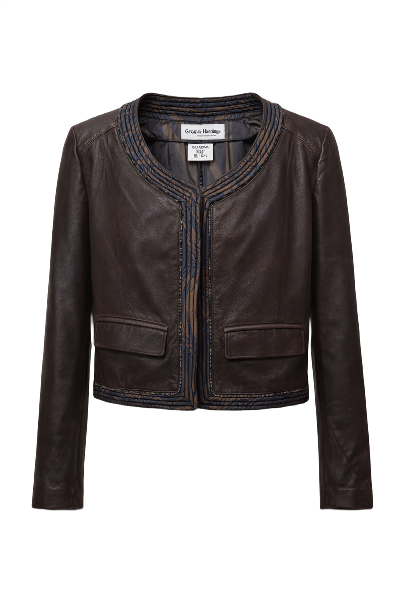 1990s Dark Brown Leather Jacket - Front View