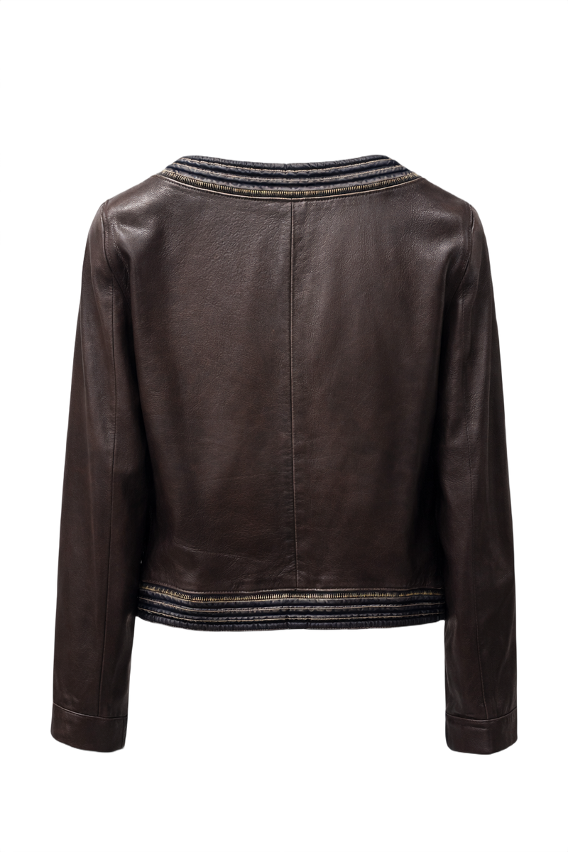 1990s Dark Brown Leather Jacket - Back View