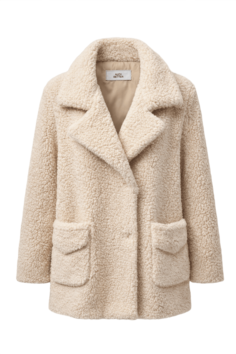 1990s Cream Plush Jacket - Front View