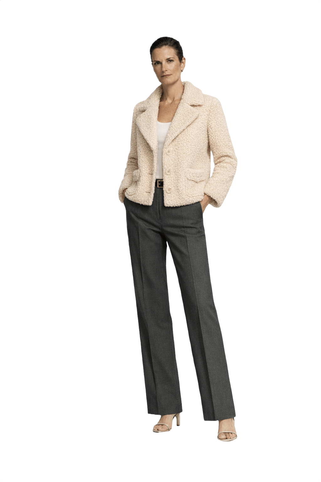 1990s Cream Plush Jacket - Model