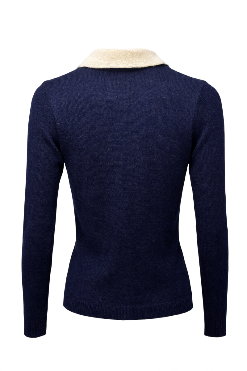 1970s Navy Blue Wool Sweater - Back View