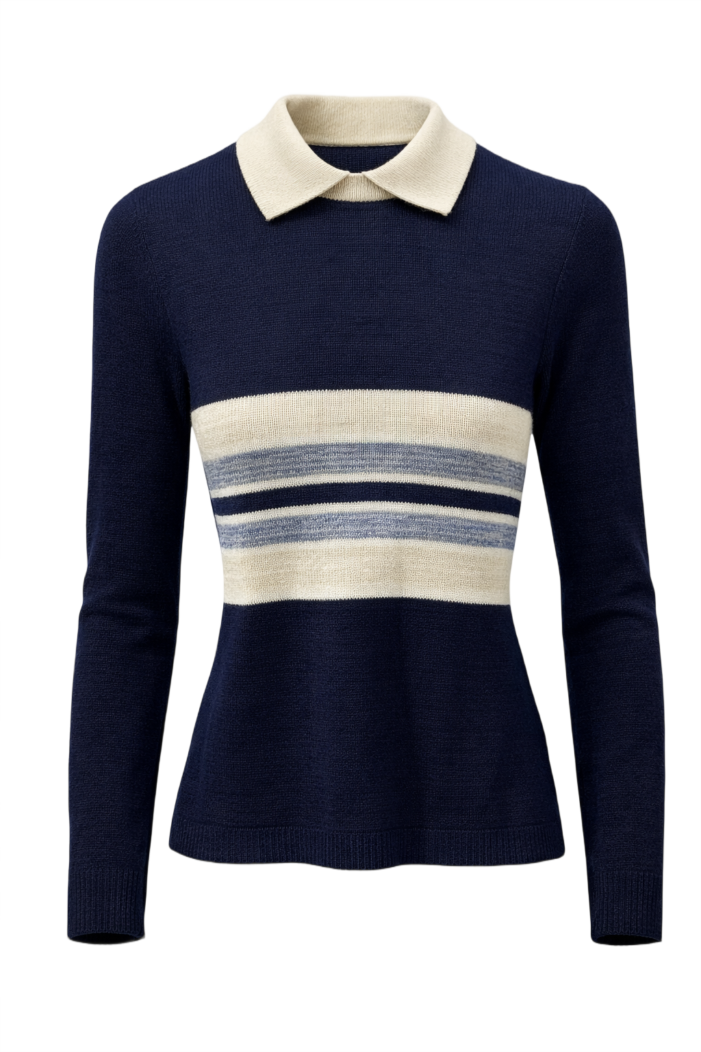 1970s Navy Blue Wool Sweater - Front View