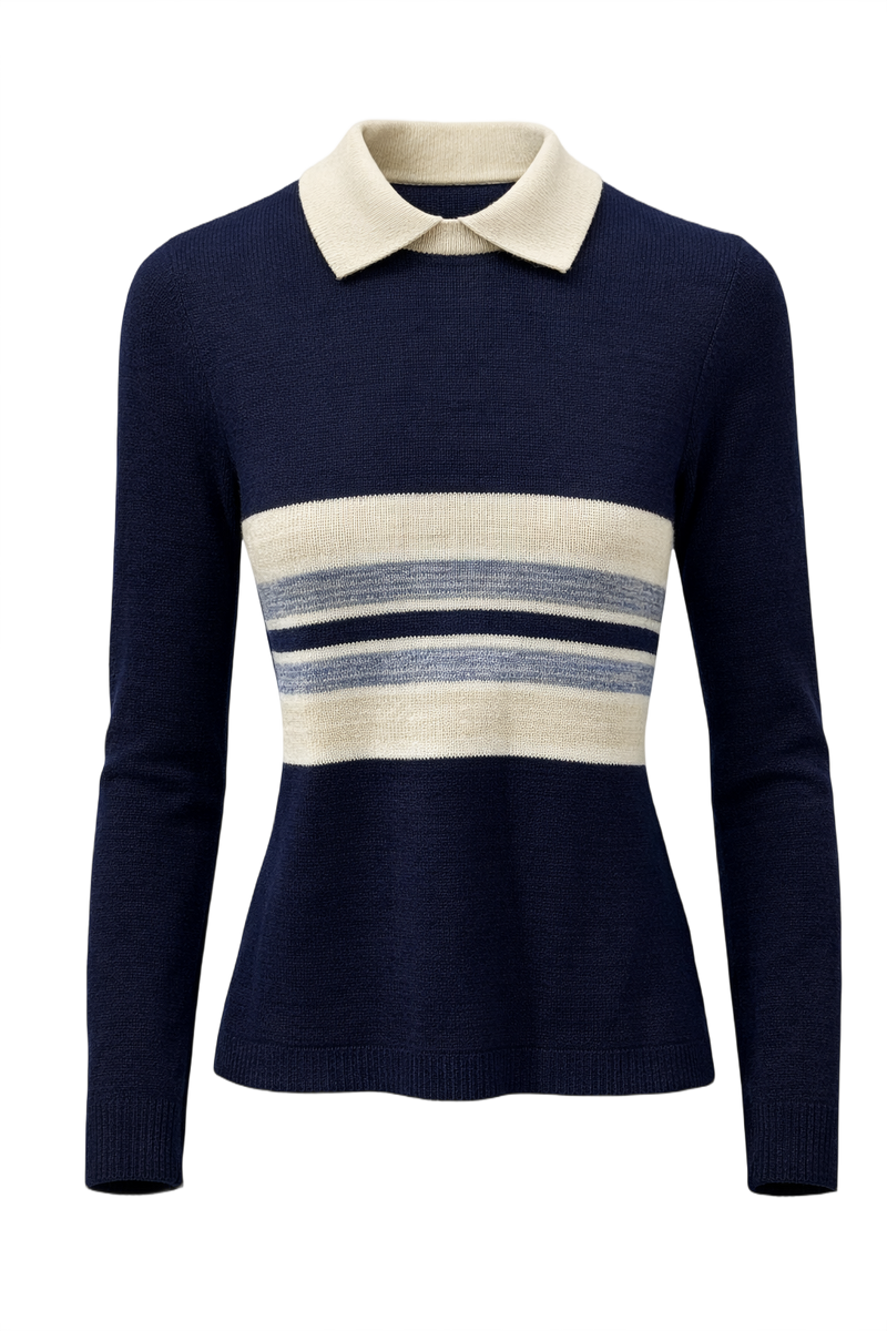 1970s Navy Blue Wool Sweater - Front View
