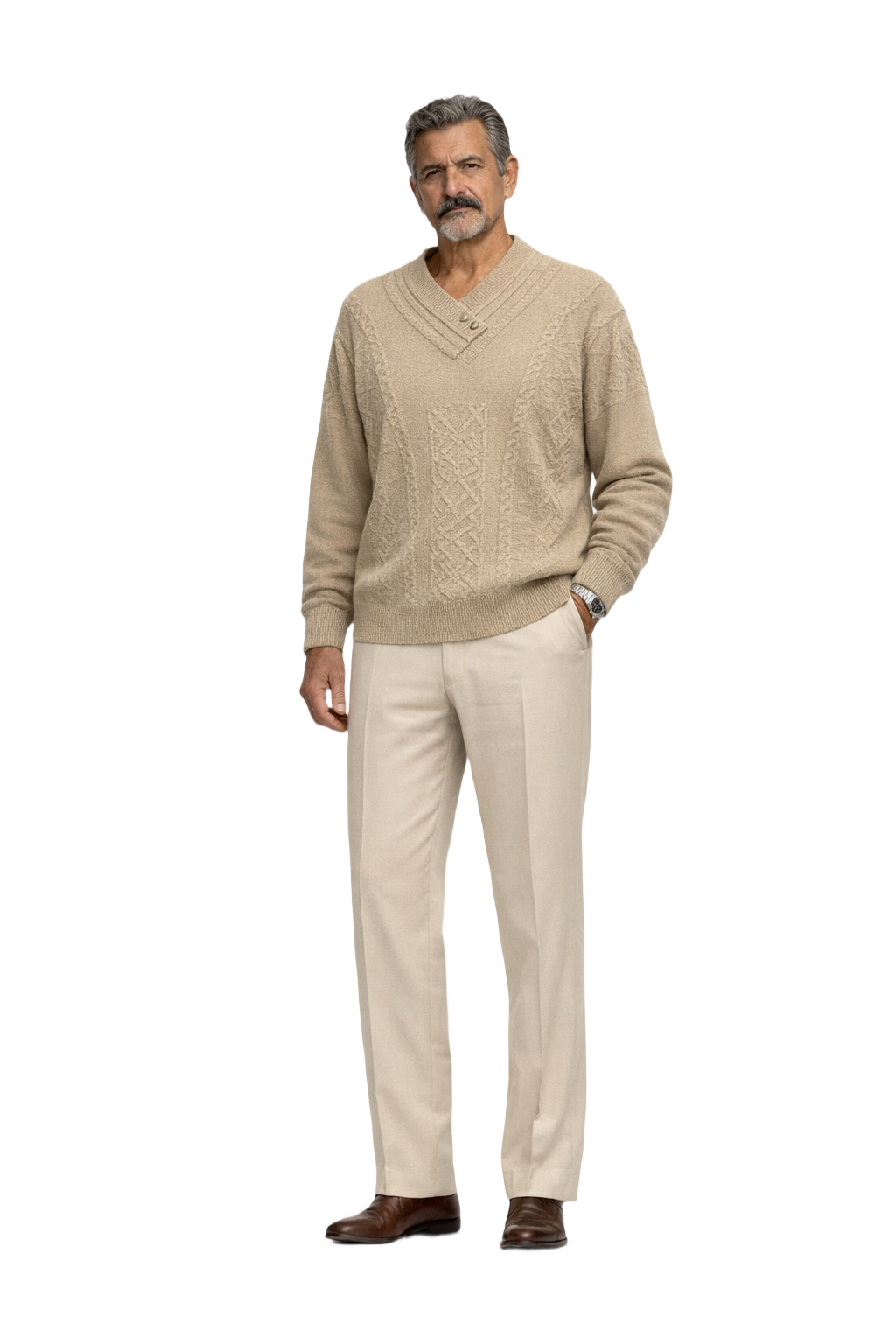 1980s Beige Cotton Sweater - Model